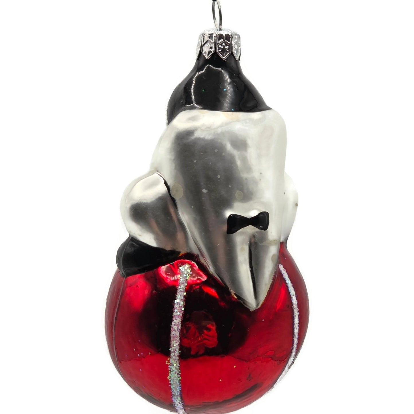 Christopher Radko Roly Poly Clown Red Silver Christmas Tree Ornament 91-032-1
