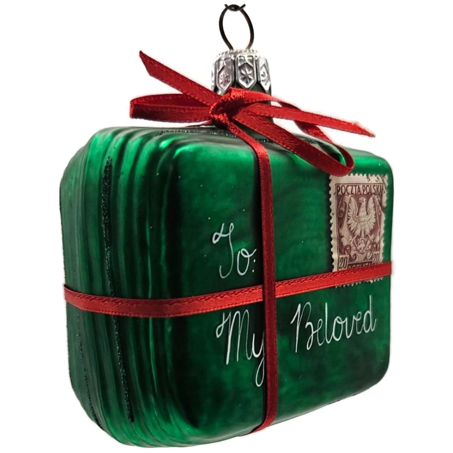 Patricia Breen Letter to My Beloved Green Red Ribbon Valentine Postcard Ornament
