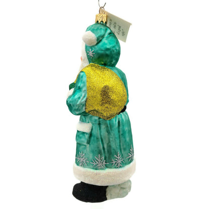 Larry Fraga Santa Claus Silver Turquoise Glittered Snowflakes Christmas Ornament