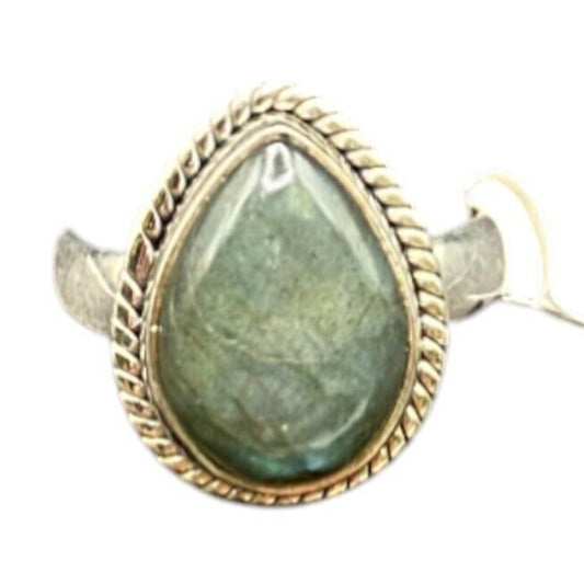 925 Sterling Silver Ring Green Teardrop Labradorite Gemstone Ring Size 6 3/4 NWT