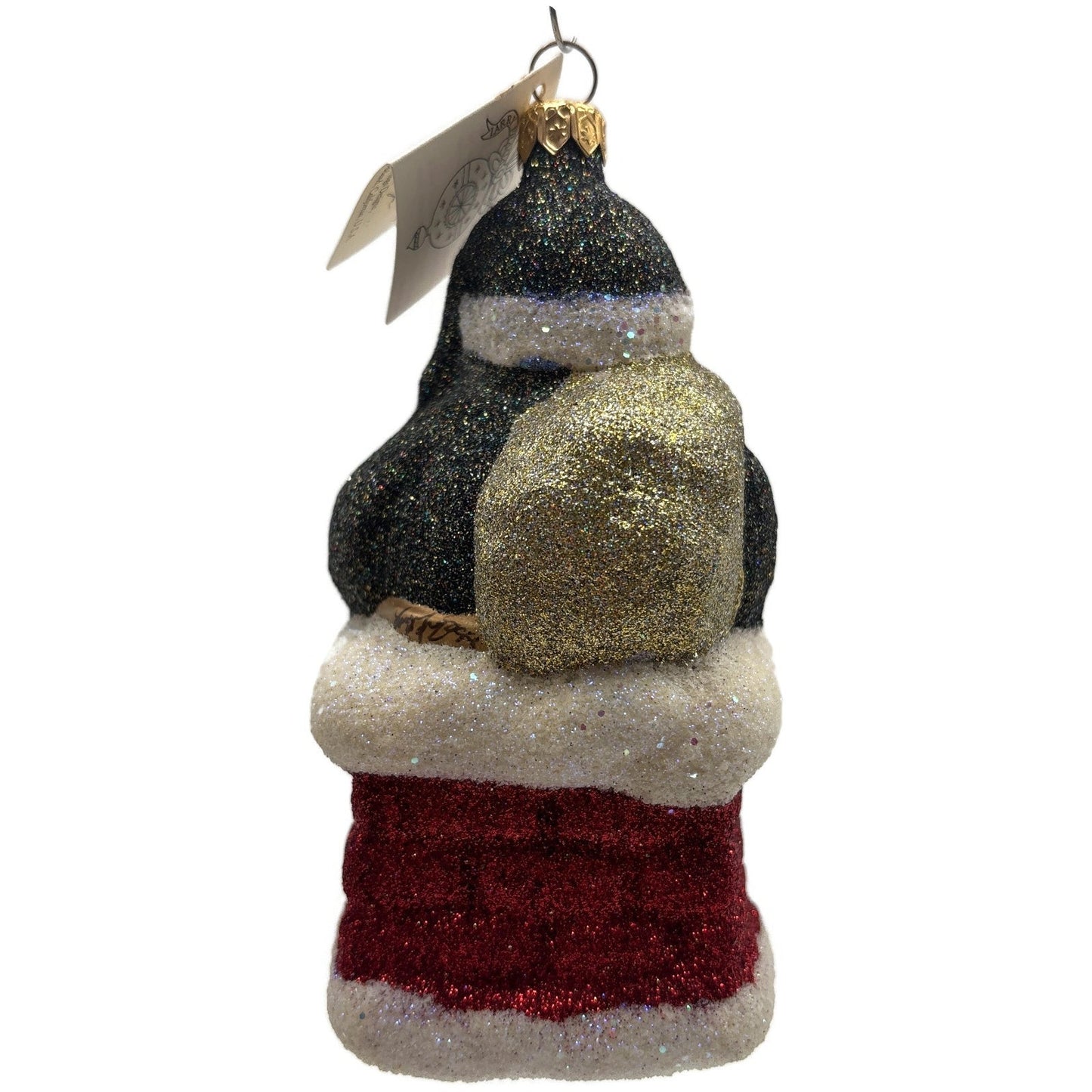 Larry Fraga Glitter Series Santa Claus in Chimney Glass Christmas Tree Ornament