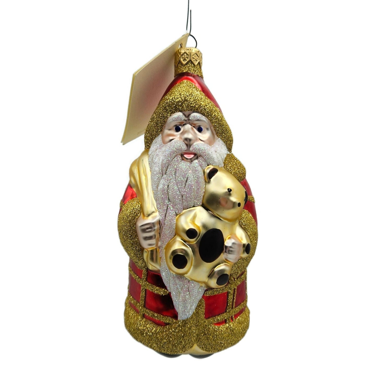 Patricia Breen Santa and Teddy Red Plaid Gold Christmas Holiday Tree Ornament