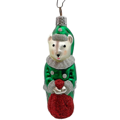 Patricia Breen Festive Mouse Green Silver Dots Christmas Holiday Tree Ornament
