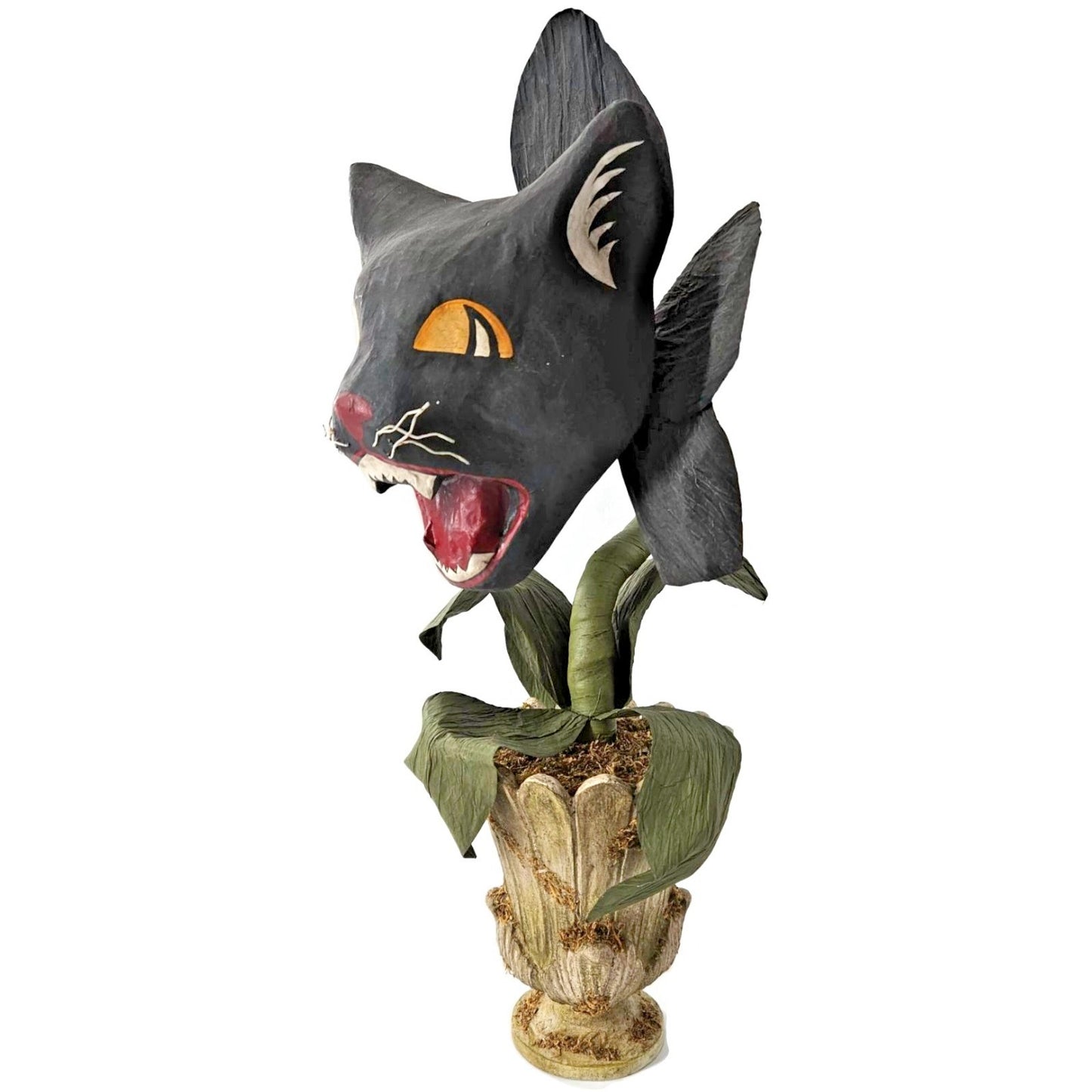 Bethany Lowe Scaredy Cat Orchid Halloween Black Paper Mache Flower Urn 18" Rare