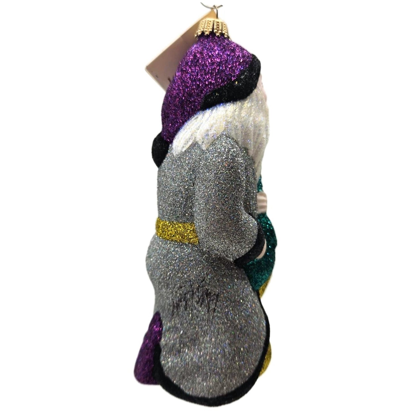 Larry Fraga Jazzy Santa Saxophone Glitter Series Christmas Ornament Signed Tag