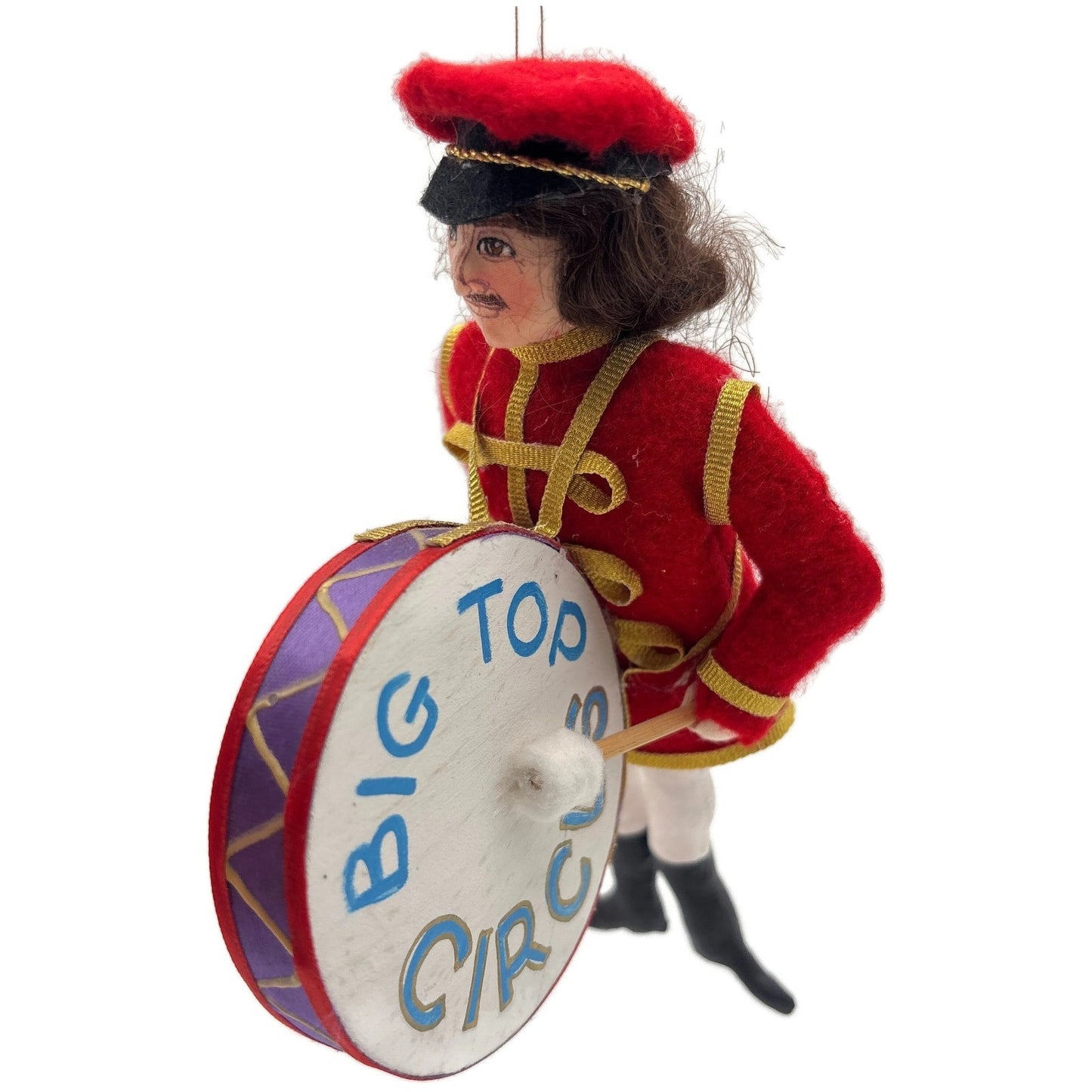 Gladys Boalt Big Top Circus Bass Drummer Red Fabric Christmas Ornament Signed